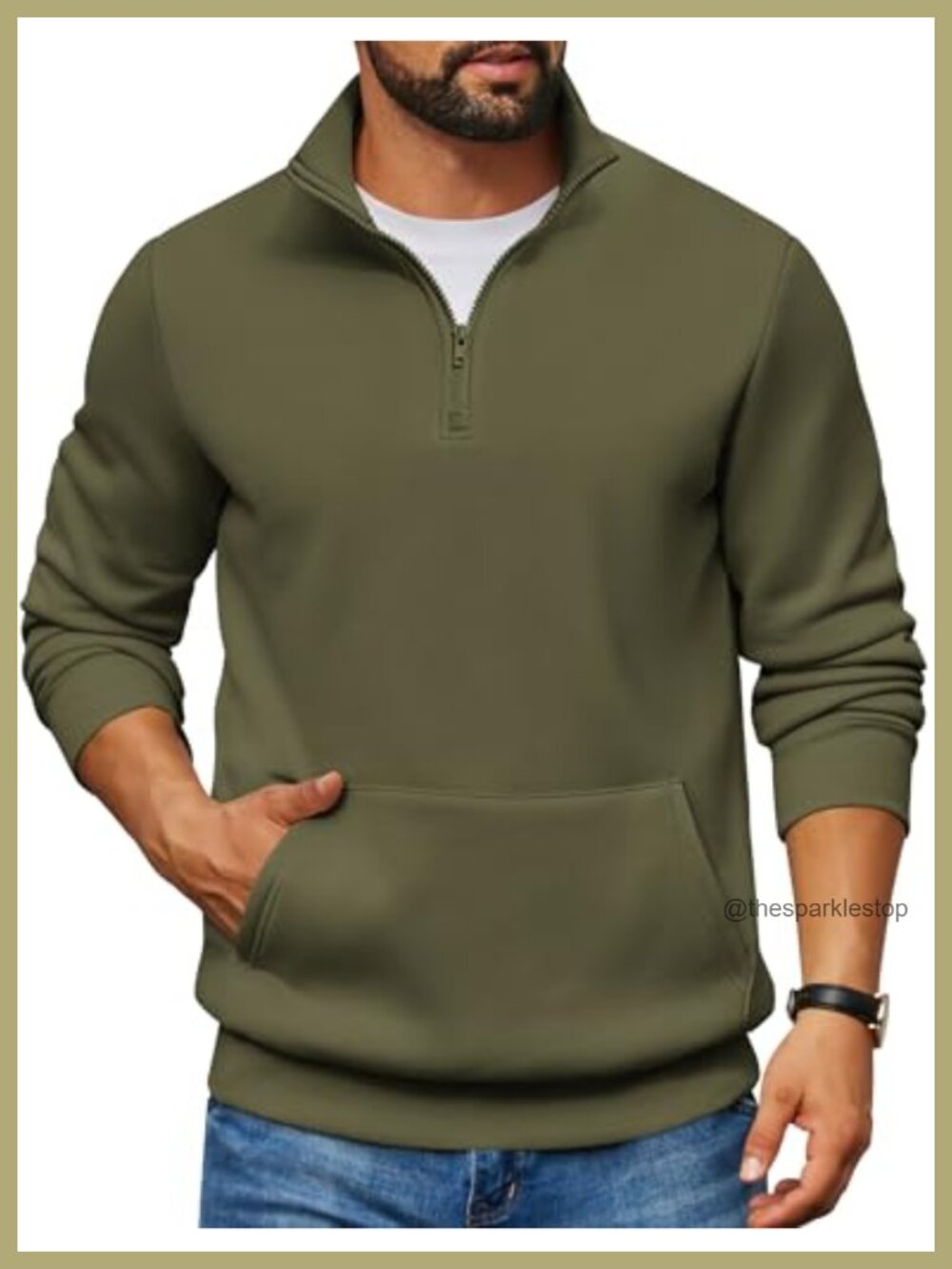 Mens Quarter Zip Pullover Fleece Lined Mock Neck Sweatshirt